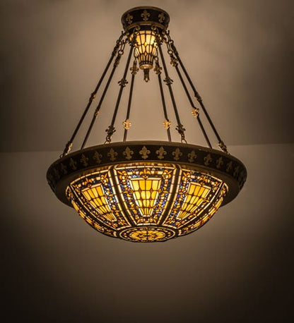 Fleur-de-lis 4 Light 28" Wide Semi-Flush Bowl Ceiling Fixture - Copper Vein Bake / Nu Gold Finish