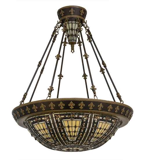 Fleur-de-lis 4 Light 28" Wide Semi-Flush Bowl Ceiling Fixture - Copper Vein Bake / Nu Gold Finish