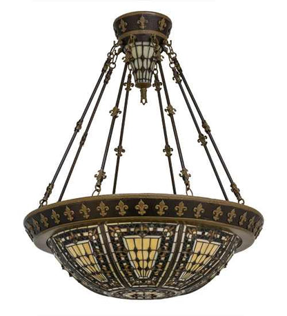 Fleur-de-lis 4 Light 28" Wide Semi-Flush Bowl Ceiling Fixture - Copper Vein Bake / Nu Gold Finish