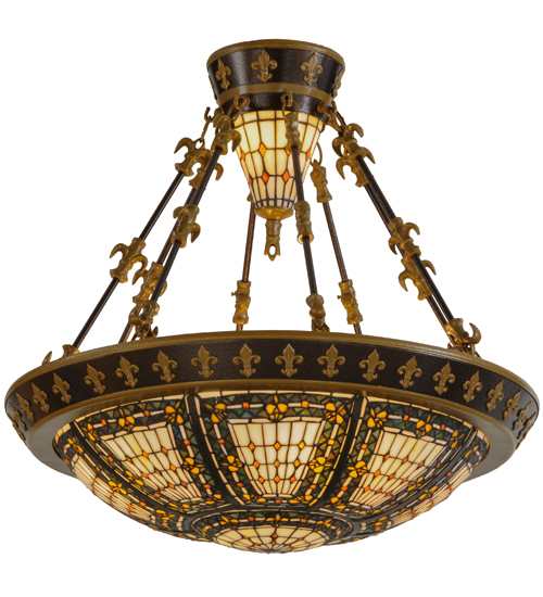 Fleur-de-lis 4 Light 28" Wide Semi-Flush Bowl Ceiling Fixture - Copper Vein Bake / Nu Gold Finish
