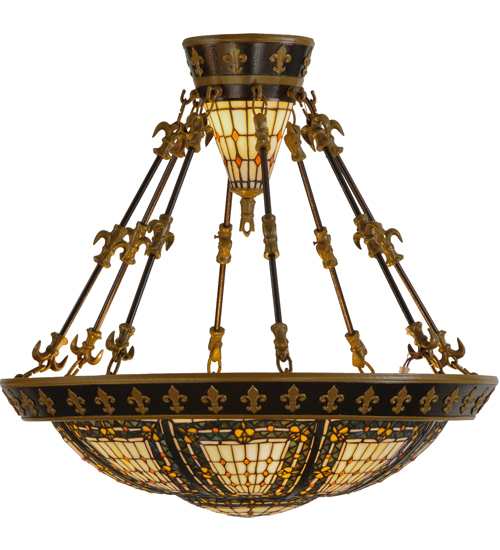 Fleur-de-lis 4 Light 28" Wide Semi-Flush Bowl Ceiling Fixture - Copper Vein Bake / Nu Gold Finish