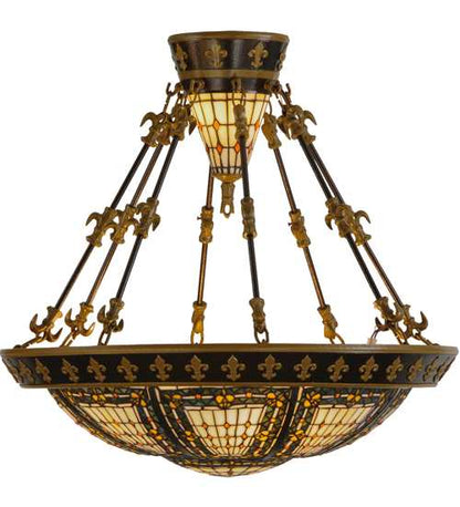 Fleur-de-lis 4 Light 28" Wide Semi-Flush Bowl Ceiling Fixture - Copper Vein Bake / Nu Gold Finish