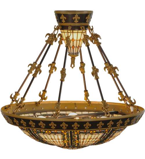 Fleur-de-lis 4 Light 28" Wide Semi-Flush Bowl Ceiling Fixture - Copper Vein Bake / Nu Gold Finish