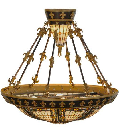 Fleur-de-lis 4 Light 28" Wide Semi-Flush Bowl Ceiling Fixture - Copper Vein Bake / Nu Gold Finish