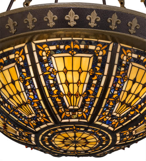 Fleur-de-lis 4 Light 28" Wide Semi-Flush Bowl Ceiling Fixture - Copper Vein Bake / Nu Gold Finish