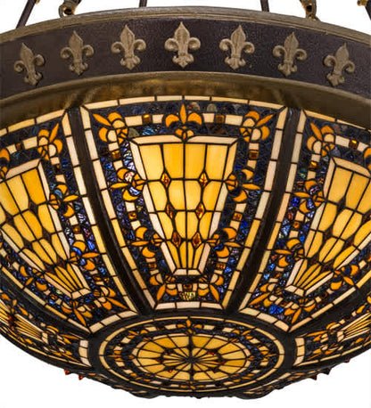 Fleur-de-lis 4 Light 28" Wide Semi-Flush Bowl Ceiling Fixture - Copper Vein Bake / Nu Gold Finish