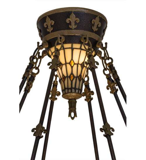 Fleur-de-lis 4 Light 28" Wide Semi-Flush Bowl Ceiling Fixture - Copper Vein Bake / Nu Gold Finish