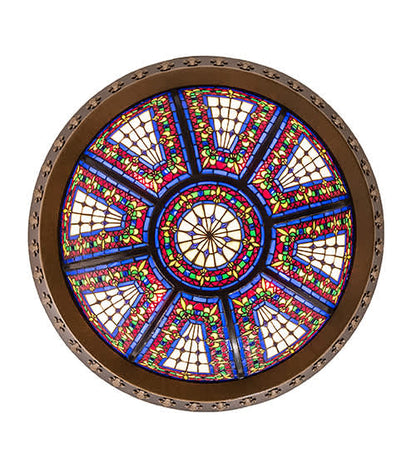 Fleur-de-lis 4 Light 28" Wide Semi-Flush Stained Glass Bowl Ceiling Fixture - Copper Vein Bake / Nu Gold Finish