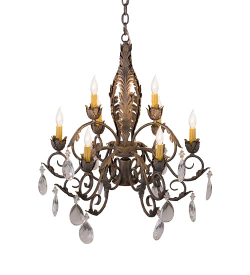 New Country French 9 Light 26" Wide Crystal Candle Style Chandelier
