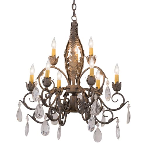 New Country French 9 Light 26" Wide Crystal Candle Style Chandelier