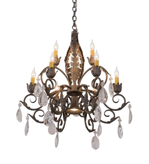 New Country French 9 Light 26" Wide Crystal Candle Style Chandelier