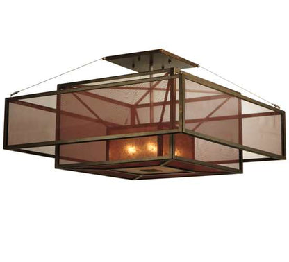 Quadrato Umador 4 Light 51" Wide Semi-Flush Square Ceiling Fixture - Gilded Tobacco Finish