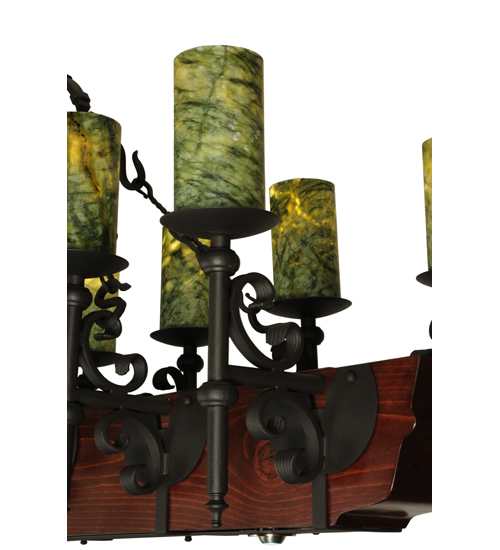 Tudor 15 Light 60" Wide Pillar Candle Style Chandelier with Green Jadestone Shades- Wrought Iron Finish