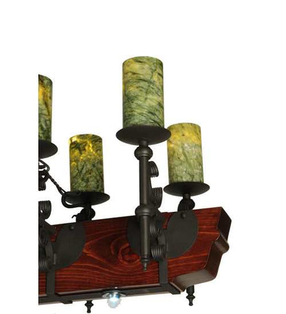 Tudor 15 Light 60" Wide Pillar Candle Style Chandelier with Green Jadestone Shades- Wrought Iron Finish
