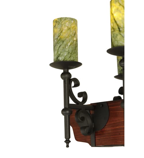 Tudor 15 Light 60" Wide Pillar Candle Style Chandelier with Green Jadestone Shades- Wrought Iron Finish