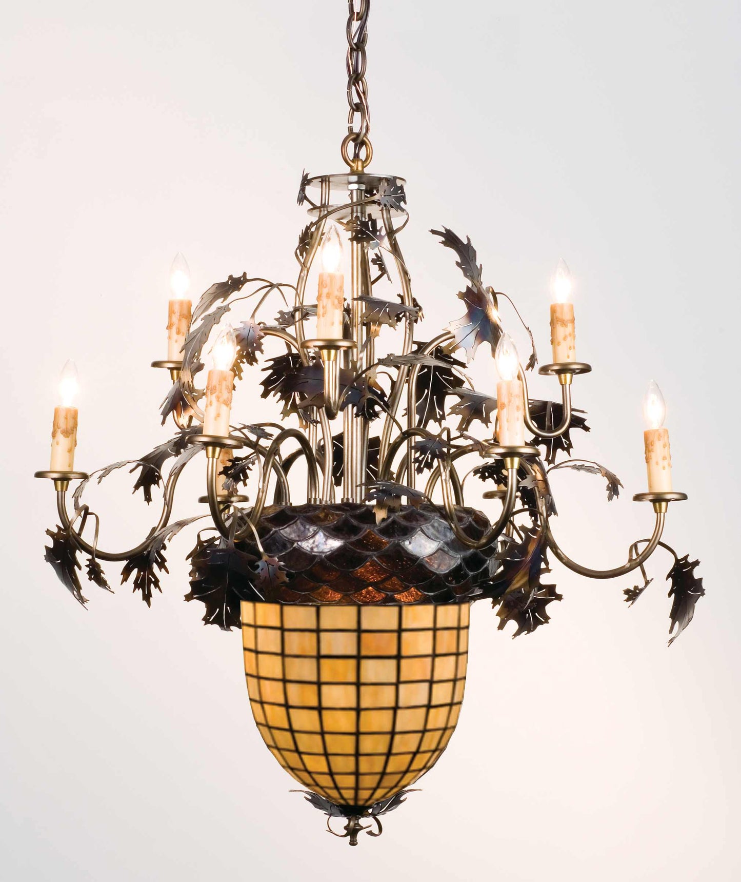 28.5" W Greenbriar Oak 9 Arm Chandelier