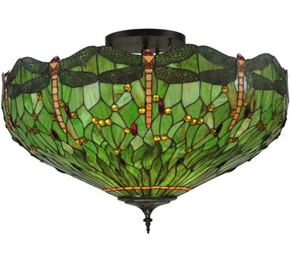 Tiffany Hanginghead Dragonfly 5 Light 38" Wide Semi-Flush Bowl Ceiling Fixture