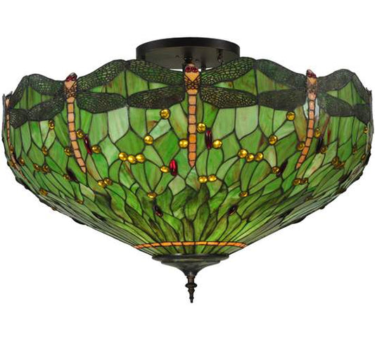 Tiffany Hanginghead Dragonfly 5 Light 38" Wide Semi-Flush Bowl Ceiling Fixture