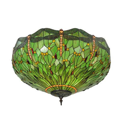 Tiffany Hanginghead Dragonfly 5 Light 38" Wide Semi-Flush Bowl Ceiling Fixture