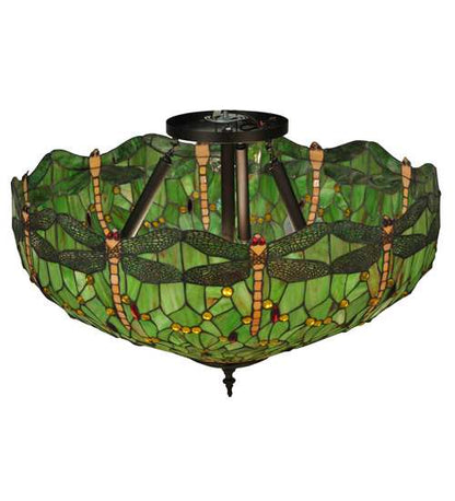 Tiffany Hanginghead Dragonfly 5 Light 38" Wide Semi-Flush Bowl Ceiling Fixture