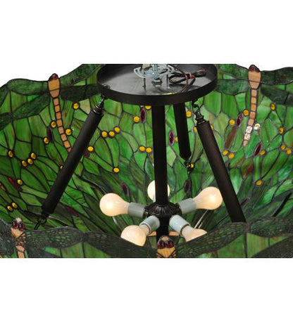 Tiffany Hanginghead Dragonfly 5 Light 38" Wide Semi-Flush Bowl Ceiling Fixture
