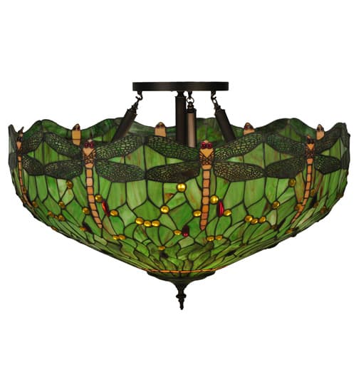 Tiffany Hanginghead Dragonfly 5 Light 38" Wide Semi-Flush Bowl Ceiling Fixture