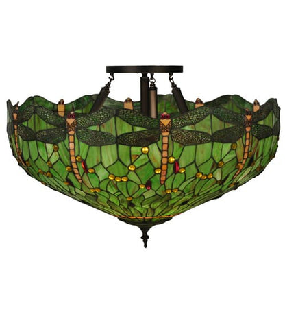 Tiffany Hanginghead Dragonfly 5 Light 38" Wide Semi-Flush Bowl Ceiling Fixture