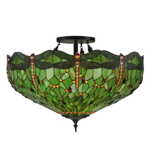 Tiffany Hanginghead Dragonfly 5 Light 38" Wide Semi-Flush Bowl Ceiling Fixture
