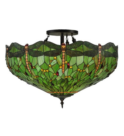 Tiffany Hanginghead Dragonfly 5 Light 38" Wide Semi-Flush Bowl Ceiling Fixture