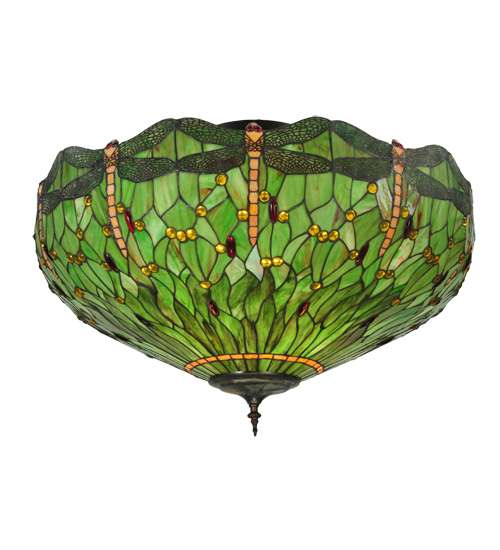 Tiffany Hanginghead Dragonfly 5 Light 38" Wide Semi-Flush Bowl Ceiling Fixture