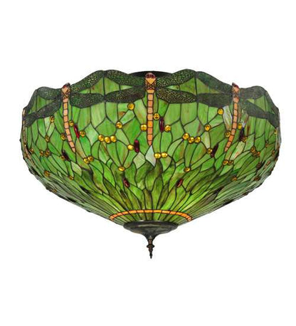 Tiffany Hanginghead Dragonfly 5 Light 38" Wide Semi-Flush Bowl Ceiling Fixture