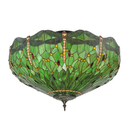 Tiffany Hanginghead Dragonfly 5 Light 38" Wide Semi-Flush Bowl Ceiling Fixture
