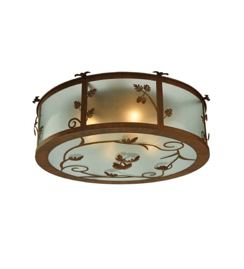 Oak Leaf and Acorn 4 Light 30" Wide Flush Mount Drum Ceiling Fixture