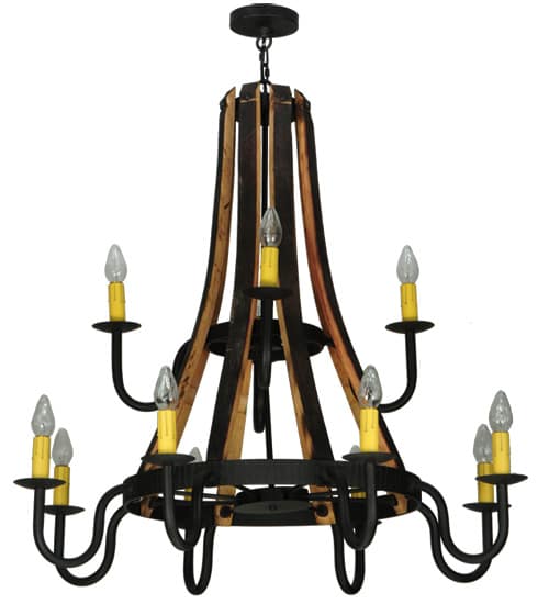 Barrel Stave Madera 12 Light 44" Wide Wrought Iron Candle Style Chandelier