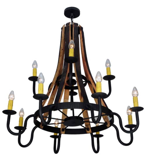 Barrel Stave Madera 12 Light 44" Wide Wrought Iron Candle Style Chandelier