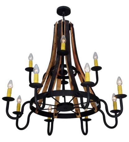 Barrel Stave Madera 12 Light 44" Wide Wrought Iron Candle Style Chandelier