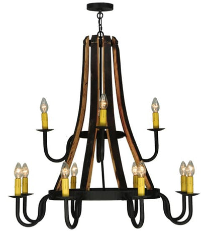 Barrel Stave Madera 12 Light 44" Wide Wrought Iron Candle Style Chandelier