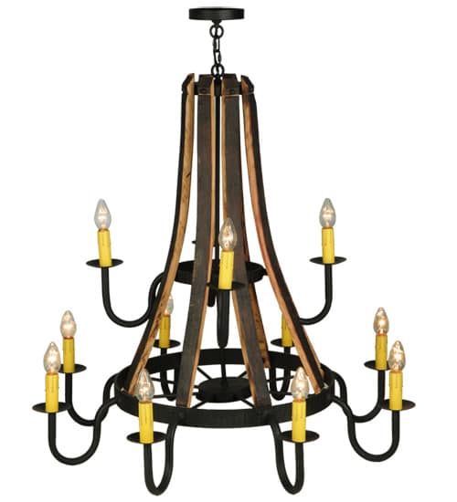 Barrel Stave Madera 12 Light 44" Wide Wrought Iron Candle Style Chandelier