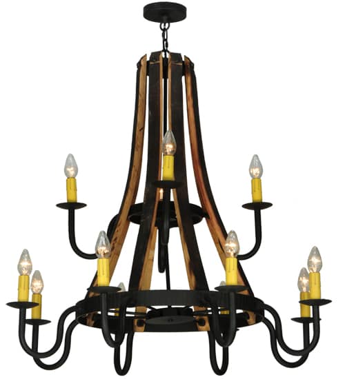 Barrel Stave Madera 12 Light 44" Wide Wrought Iron Candle Style Chandelier