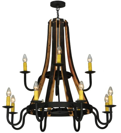 Barrel Stave Madera 12 Light 44" Wide Wrought Iron Candle Style Chandelier