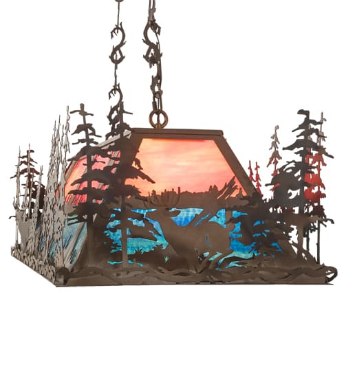 Deer through the Trees 9 Light 19" Wide Linear Pendant