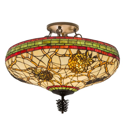 Pinecone 4 Light 19" Tall Semi-Flush Bowl Ceiling Fixture - Antique Copper Finish