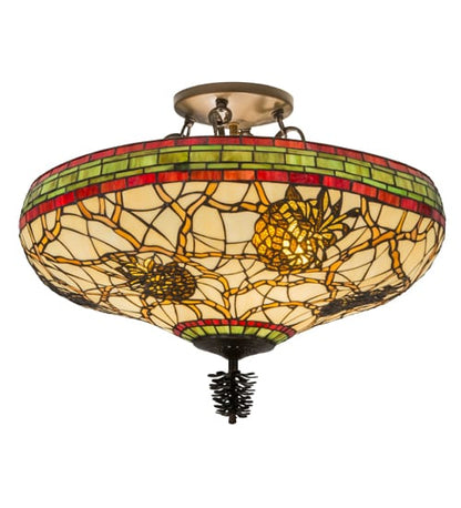 Pinecone 4 Light 19" Tall Semi-Flush Bowl Ceiling Fixture - Antique Copper Finish