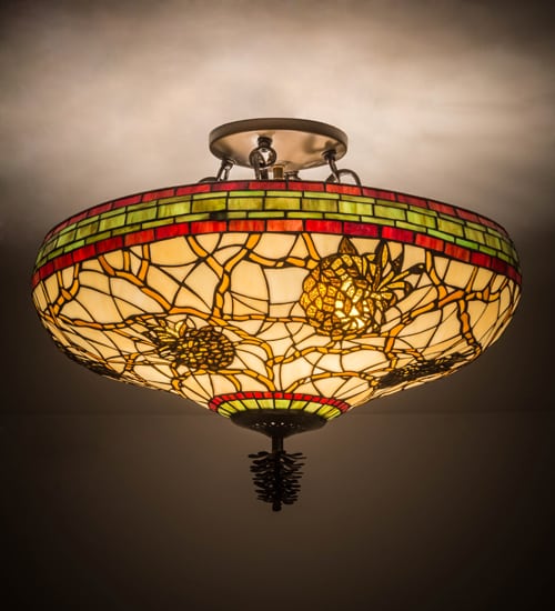 Pinecone 4 Light 19" Tall Semi-Flush Bowl Ceiling Fixture - Antique Copper Finish