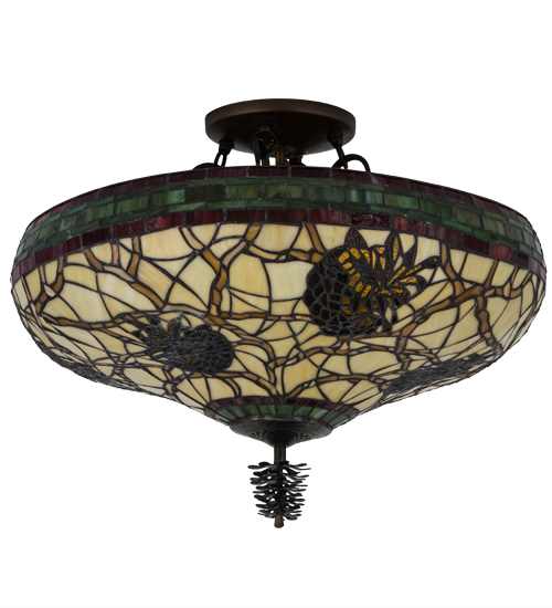 Pinecone 4 Light 19" Tall Semi-Flush Bowl Ceiling Fixture - Antique Copper Finish