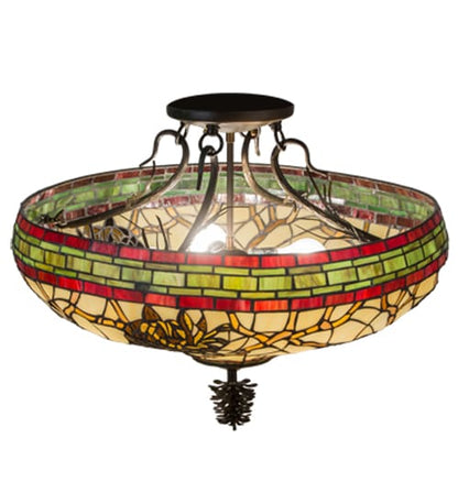 Pinecone 4 Light 19" Tall Semi-Flush Bowl Ceiling Fixture - Antique Copper Finish