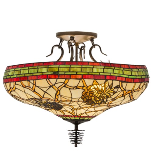 Pinecone 4 Light 19" Tall Semi-Flush Bowl Ceiling Fixture - Antique Copper Finish