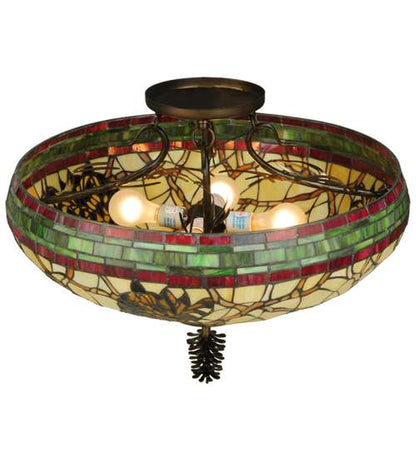 Pinecone 4 Light 19" Tall Semi-Flush Bowl Ceiling Fixture - Antique Copper Finish