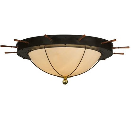 Nautical 12 Light 74" Wide Flush Mount Bowl Ceiling Fixture with Faux Alabaster Shade - Oil Rubbed Bronze Finish