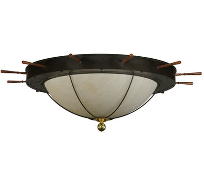 Nautical 12 Light 74" Wide Flush Mount Bowl Ceiling Fixture with Faux Alabaster Shade - Oil Rubbed Bronze Finish